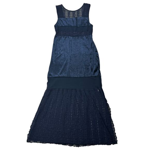 Free People Crushed Velvet Sheer Lace Blue Maxi Dress Large Fairy Witchy Gothic - Picture 4 of 16